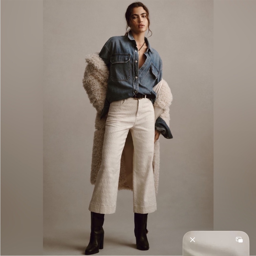 The Skipper High-Rise Crop Wide-Leg Jeans by Pilcro in cream houndstooth size 27